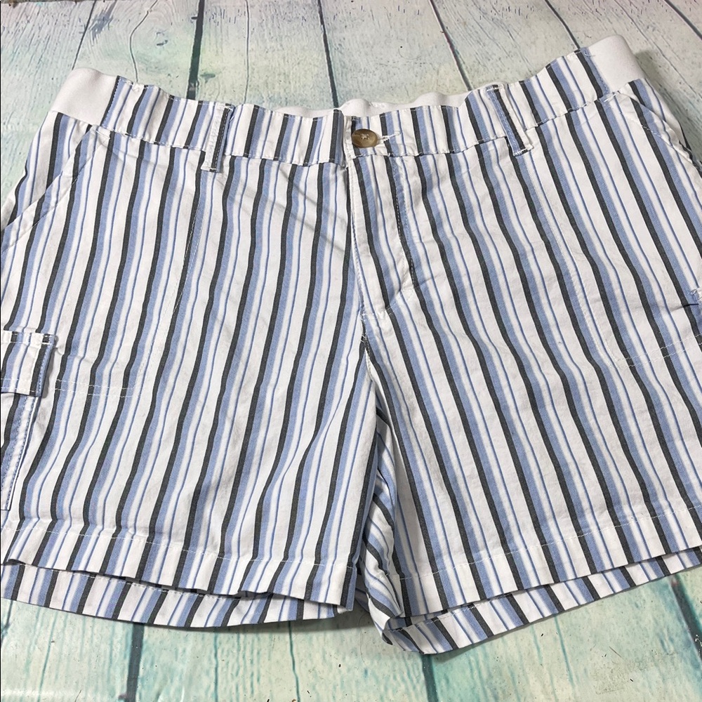 Lee Blue and White Striped Women's Cargo Shorts 16M Elastic Back Mid Rise